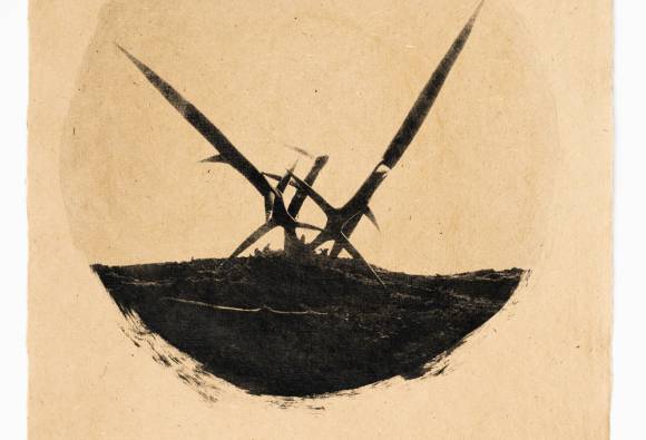 Andrej Lamut, Gleditsia Triacanthos 2021, emulzija na ročno narejen japonski papir; 41x30cm
