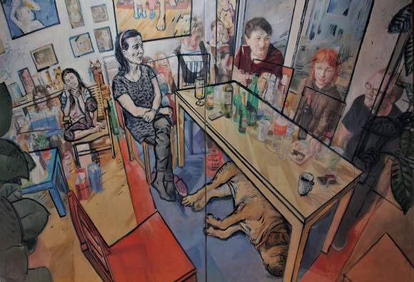 Jurij Kalan: FIKUS, olje/platno/folija/akril, 200 X 287 cm, 2015 - 2020