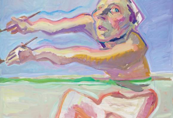 Eilige Oberwassermalerei / Maria Lassnig, Naglo slikanje na vodi / Simultano slikanje / Slikanje z dvema rokama, 1991, © Maria Lassnig Foundation / Bildrecht, Dunaj 2024. 