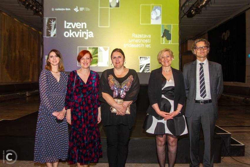 Katarina Hergouth, kustosinja razstavnega programa v CD, dr. Asta Vrečko, kustosinja razstave, Uršula Cetinski, generalna direktorica CD, dr. Ignacija Fridl-Jarc, državna sekretarka na MK, Goran Milovanović, direktor Galerije Božidar Jakac, foto Marko Vavpotič